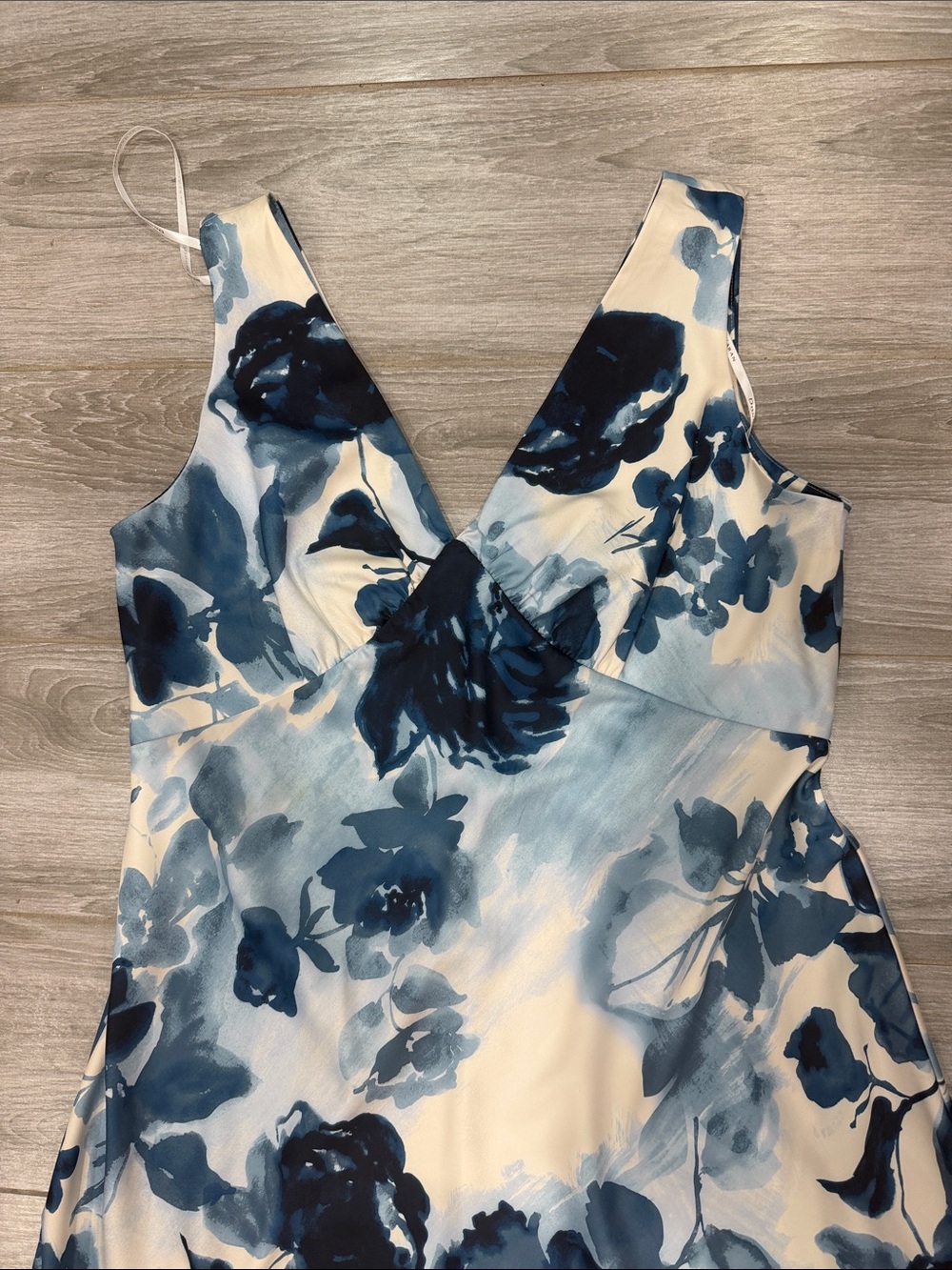 Donna Karan NWT 16 Floral Empire Waist A-Line Blue & White Midi Dress - Picture 3 of 6